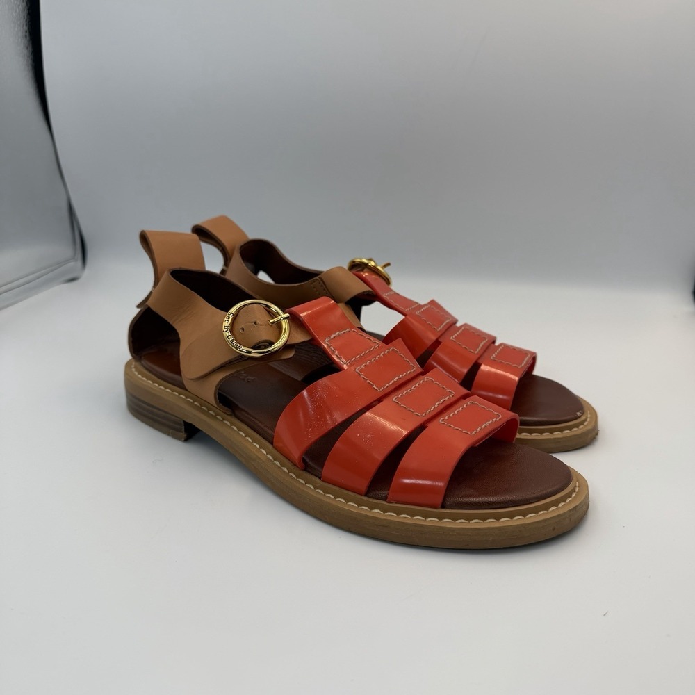 See By Chloe Fisherman Millye Orange Beige PV Rubber Sandals Size 38 (8) - Picture 2 of 12